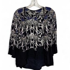 Warehouse Black and Blue Abstract Blouse